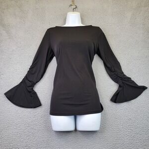 Susan Graver Every Day Tunic Womens XS Black Ruched‎ Bell Sleeve Whimsigoth Y2K